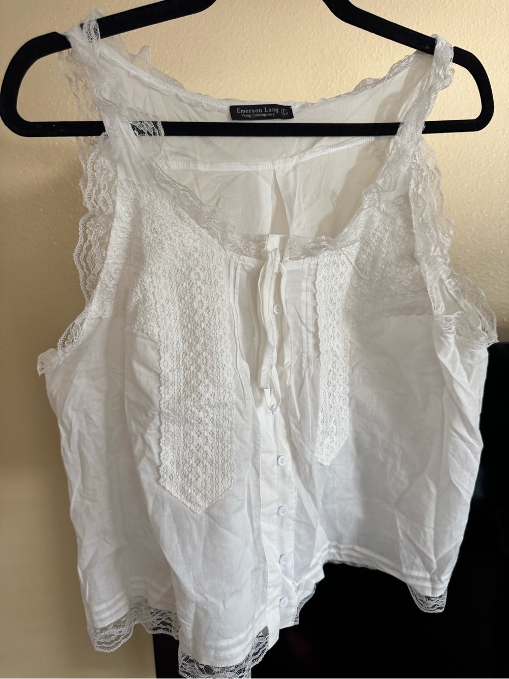 Emerson Lang White Cotton Lace Boho Blouse Size L